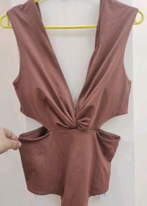 Brown Backless Body Suit With Fabulous Fabric