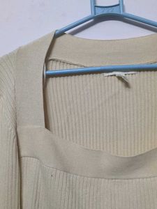 Square Neck Ribbed Knit Top