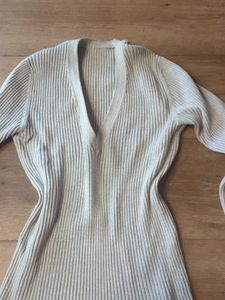 Grey Ribbed V Neck Sweater
