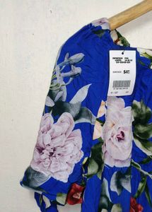 Trendy New L/M Floral Print Tie-Sleeve Top