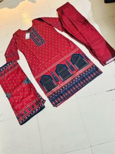 Red Printed Kurta Set