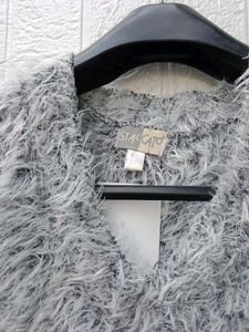 New With Tag Korean Fuzzy Grey Sleeveless Top
