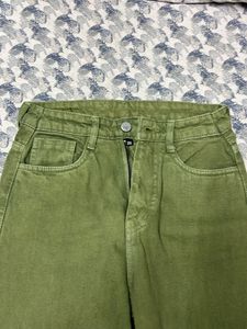 Olive Green Wide Leg Jeans