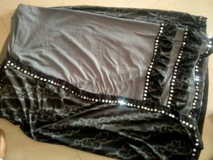 Elegant Gray & Black Embellished Saree