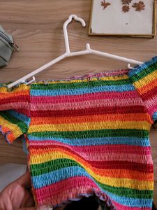 Rainbow Smocked Off-Shoulder Top