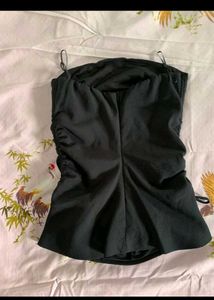 Black Ruched Strapless Top