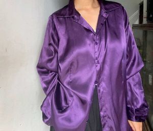 Purple Satin Button-Down