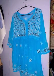 Teal Indian Kurti with Mirrorwork