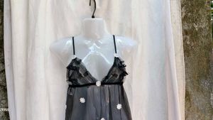 131212. Black Floral Babydoll Lingerie