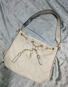 YSL White Quilted Leather Bucket Bag
