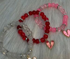 Red Beaded Heart Charm Bracelet