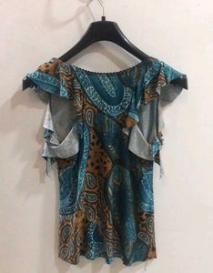 Paisley Print Ruffle Top