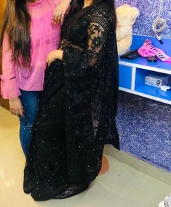 Net With Pearl Black Saree