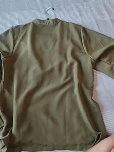 Women&#39;s Olive Frill Neck Formal Party Top