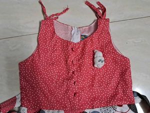 Girls Red Polka Dot Dress with Tie Straps