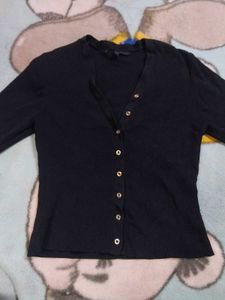 Ribbed Button-Down Top