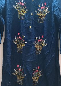 Navy Blue Embroidered Kurti