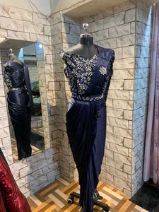 Navy Blue Embellished Saree