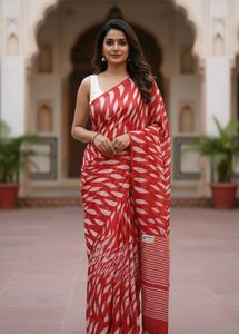 Elegant Red &amp; White Saree