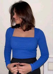 Blue Square Neck Top