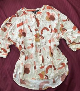 Patterned Short Sleeve Blouse