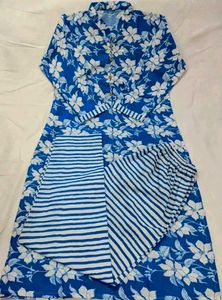 Blue Hibiscus Cotton Kurta Set