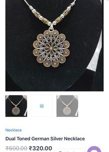Dual Toned German Silver Floral Pendant Necklace