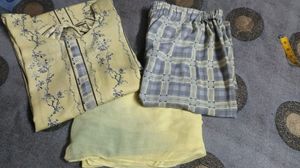 Glace Cotton Suit With Plazo And Dupatta