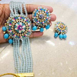 Turquoise Beaded Choker &amp; Earring Set