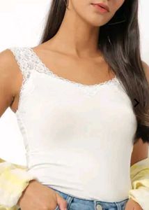 White Lace Trim Tank Top