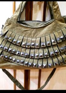Olive Green Studded Fringe Bag
