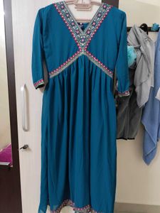 Aliya Cut🩵Teal Embroidered Maxi Dress - Size XXL