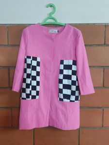 Pink Patchwork Pocket Coat