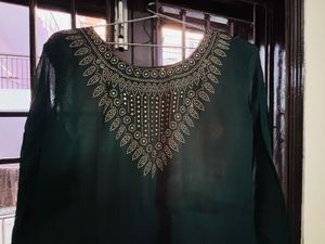 Elegant Green Ethnic Gown With Shrug