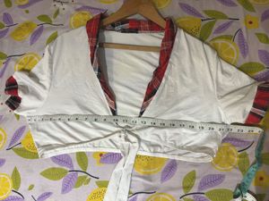 Tie-Front Plaid Trim Top