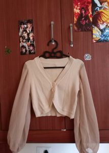 Sheer Sleeve Cropped Cardigan