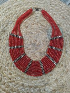 Vintage Brass And Glass Beads Necklace