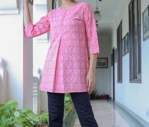Pink Cotton Short Kurti