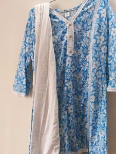 Sky Blue Kurta Set.(Kurti+Pant+Duppatta.)