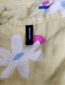 Light Yellow Cotton Printed Shirt Size-40