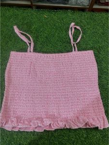 Cute Pink Smocked Crop Top