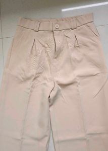 Beige Wide Leg Trousers