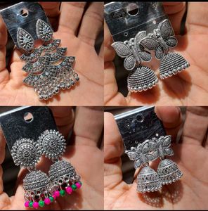 Boho Silver Jhumka Earring Set
