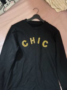 Chic Black Embellished Pullover