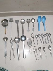 Kitchen Spoons Combo, Steel Sanshi Grater Dhupiyu
