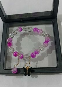 Pink Beaded Butterfly Bracelet