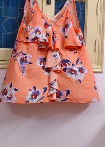 Floral Ruffle Tank Top🧡🤍