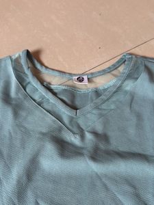 Casual Blue V-Neck Top