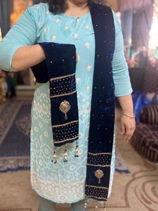 NEW Pure Soft Velvet Navy Blue Wedding Long Dupatt