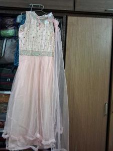 Peach Embellished Gown With Dupatta